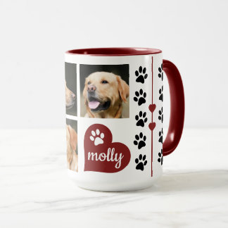 Caneca Coração do vermelho do nome do cão da colagem de 3