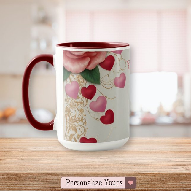 Caneca Coração e Rosa personalizados (Personalized Heart and Rose Mug)