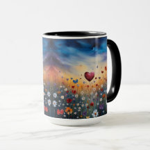 Coração Encantado e Mug de Flores Selvagens