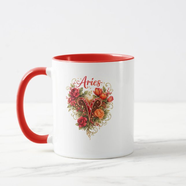 Caneca Coração Floral de Áries – Astrologia Femini (Esquerda)
