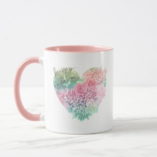 Caneca Coração Floral Feliz por Ser Eu (Esquerda)