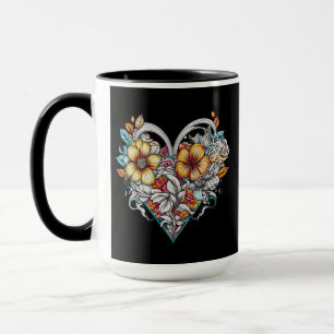 Caneca Coração Floral Personalizado com Mensagem Sentimen