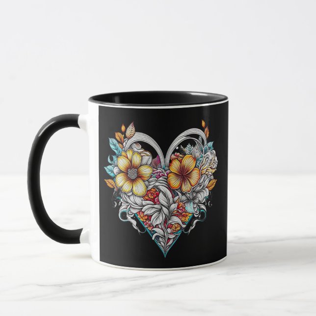 Caneca Coração Floral Personalizado com Mensagem Sentimen (Esquerda)