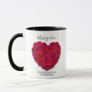 Caneca Coração Floral Romântico Rosa Vermelha com Texto P