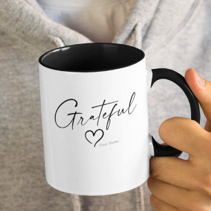 Caneca Coração Grateful   Seu Nome Script De Tinta Dupla 