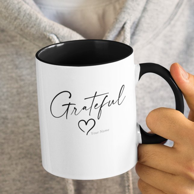 Caneca Coração Grateful | Seu Nome Script De Tinta Dupla  (Criador carregado)