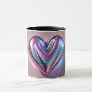 Caneca Coração Iridescente 3D Holográfico
