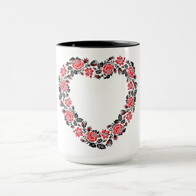 Caneca Coração original de flores rosas vermelhas cruzes (Centro)