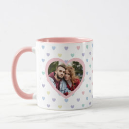 Caneca Coração Pastel Suave Minimalista 2 Foto Personaliz