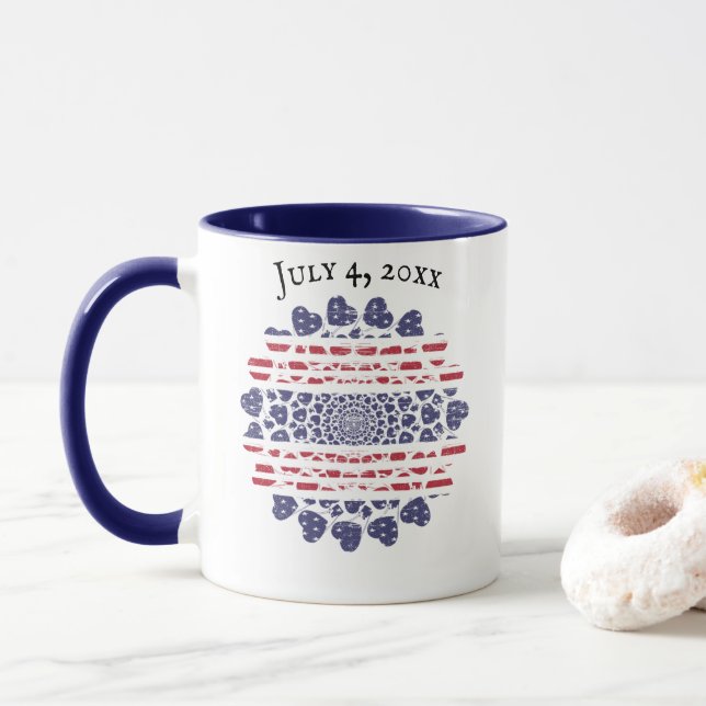 Caneca Coração Patriótico Psicodélico Americano Tie Dye (Com Donut)