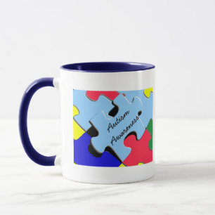 Caneca Coração Quebra-Cabeça Fita de Conscientizaç
