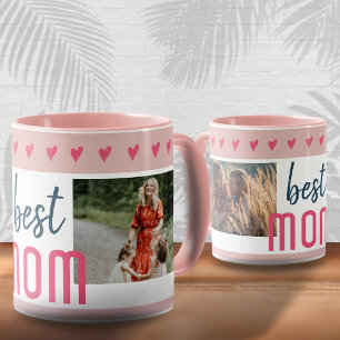 Caneca Coração Rosa Bonito Melhor Mãe 2 Fotos Dia da Mãe