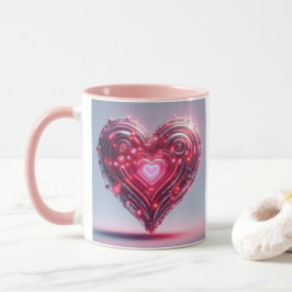 Caneca Coração Rosa Brilhante Futurístico