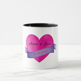 Caneca Coração Rosa E Fita