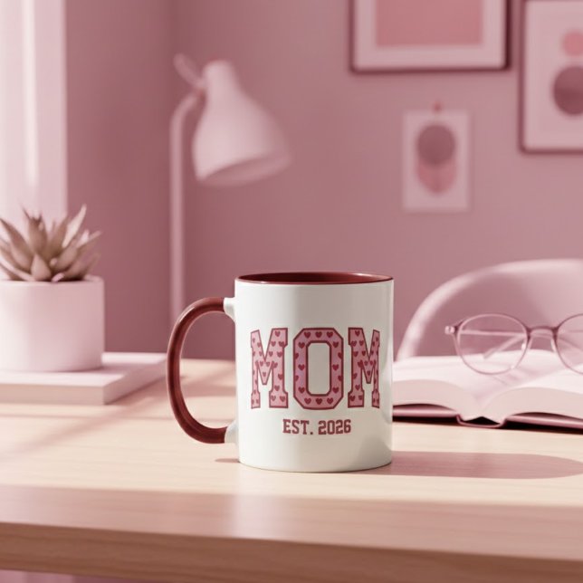 Caneca Coração Rosa Mãe Ano de Veterano Design (Criador carregado)