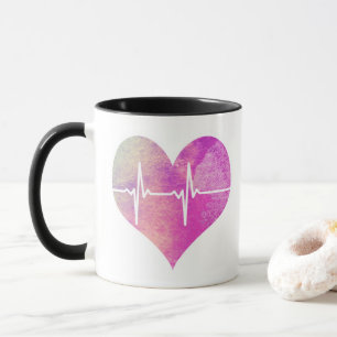 Caneca Coração roxo EKG da aguarela