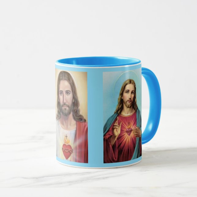 Caneca Coração Sagrado de Jesus Blue Gift Coffee Cup Mug (Frente Esquerda)