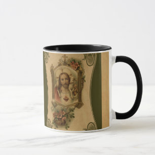 Caneca Coração sagrado de Jesus com cordeiro & flores