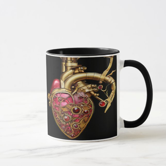 Caneca Coração Steampunk Rubis e Engrenagens Anatômicas (Direita)