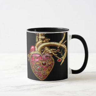 Caneca Coração Steampunk Rubis e Engrenagens Anatômicas