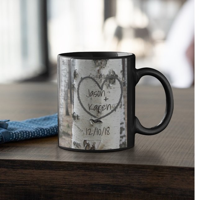 Caneca Coração Talhado Rústico Personalizado do País (Criador carregado)