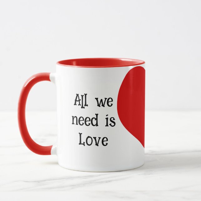 Caneca Coração "Tudo que precisamos é amor e muito café"  (Esquerda)
