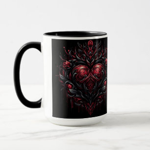 Caneca Coração Vermelho e Preto Gótico Ornamentado