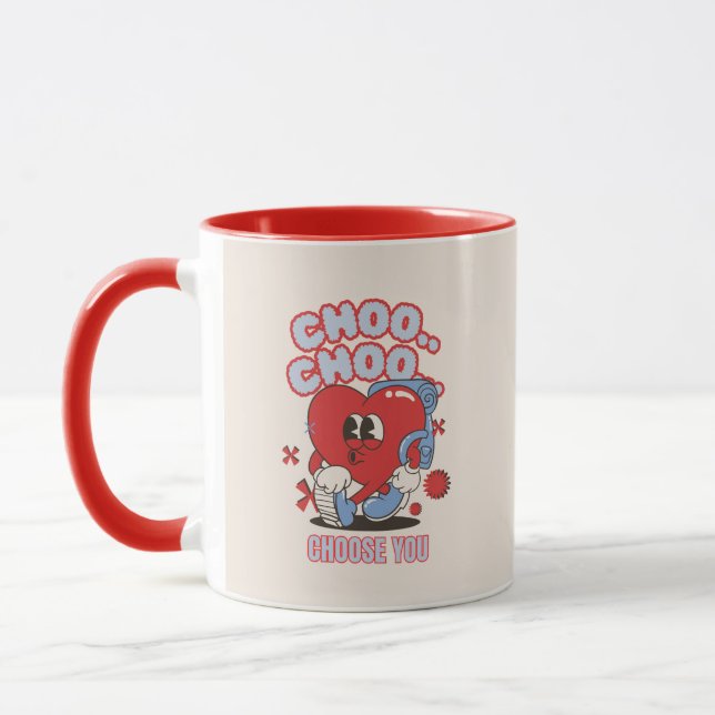 Caneca Coração Vermelho Groovy Choo Choo Escolho Você no  (Esquerda)