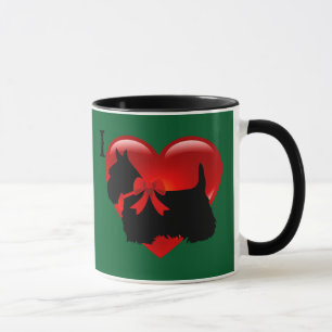 Caneca Coração vermelho/verde irlandês Scottish Terrier, 