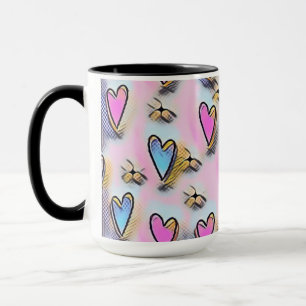 Caneca Corações bonitinhos e brilhantes desenho colorido