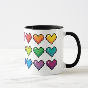 Caneca Corações Cheias de Pixel no Rainbow Pattern Mug