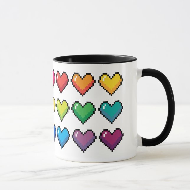 Caneca Corações Cheias de Pixel no Rainbow Pattern Mug (Direita)