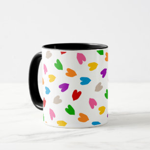 Caneca Corações Coloridos De Amor Padrão Design Branco 