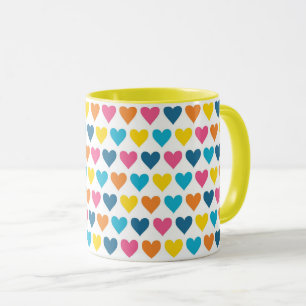Caneca Corações Coloridos Vibrantes em Arco-íris