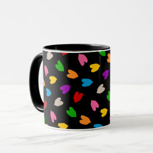 Caneca Corações de Amor Colorido Design Preto