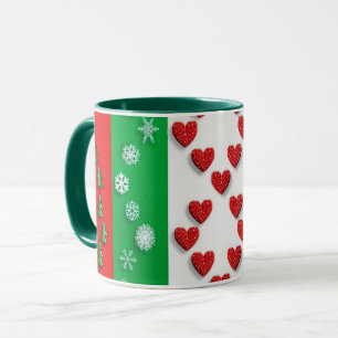 Caneca Corações de Natal & Mais, design colorido,