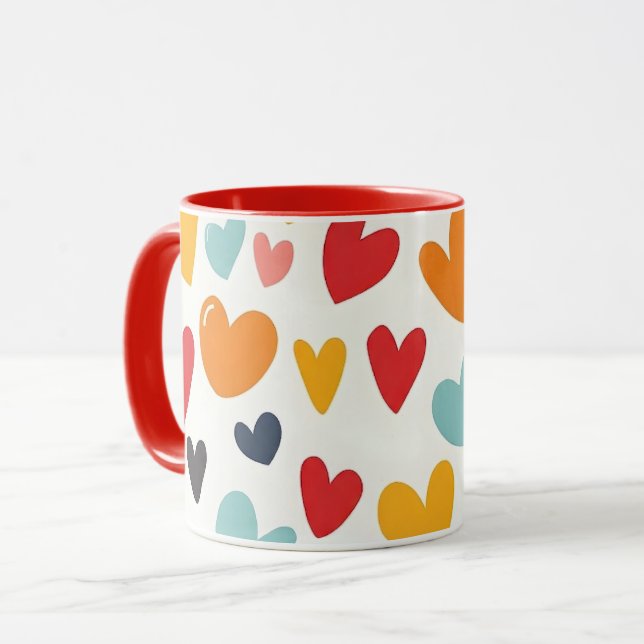 Caneca Corações Desenhados Coloridos Românticos (Frente Esquerda)