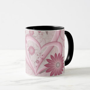Caneca Corações e flores cor-de-Abstrato cor-de-rosa ador