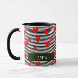 Caneca Corações e listras vermelhas personalizadas