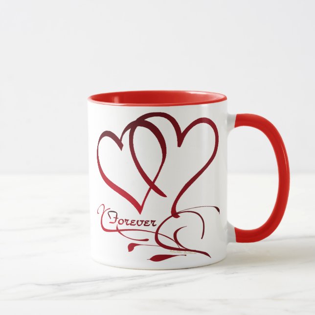 Caneca Corações Eternos Vermelhos sobre Branco (Direita)