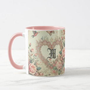Caneca Corações Florais Boho Aquarela Pastel Vintage