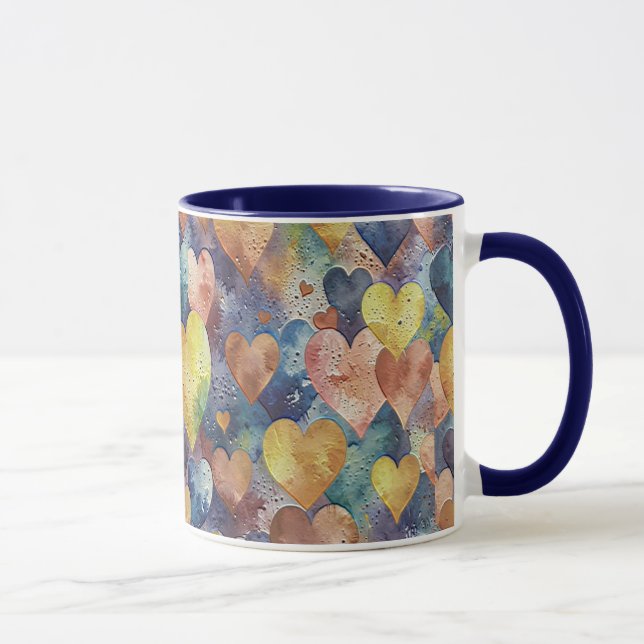 Caneca corações laranja rosa azul amarelo (Direita)