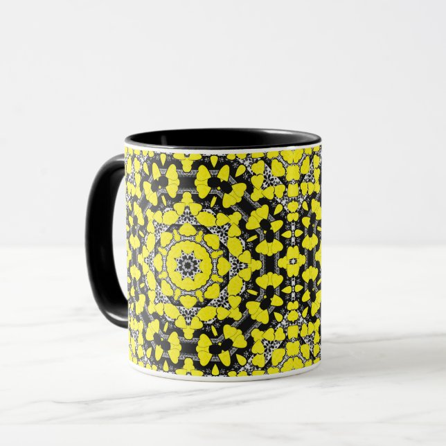Caneca Corações mandala abstratos contínuos ornamento red (Frente Esquerda)