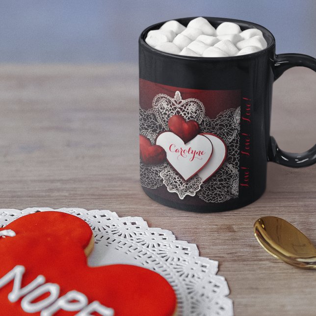 Caneca Corações Modernos com Lace e Amor (Criador carregado)