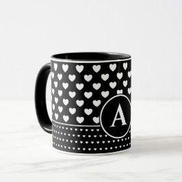 Caneca Corações na moda Pretos E Brancos - Monograma Pers