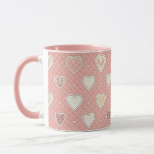 Caneca Corações Padrão Rosa Dia dos Namorados