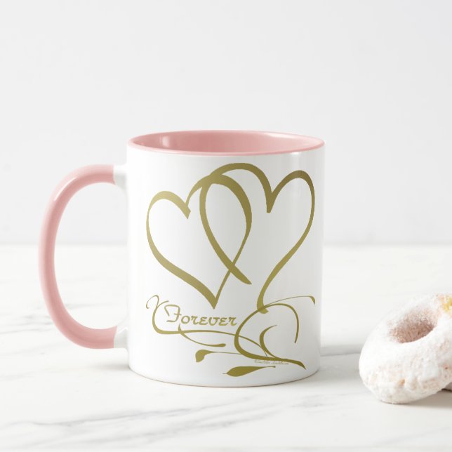 Caneca Corações para sempre Dourados em Branco (Com Donut)