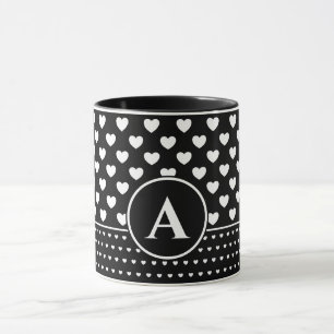 Caneca Corações Pretos e Brancos Elegantes - Monograma Pe