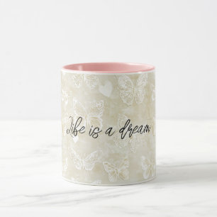 Caneca Corações Românticos Borboletas Creme