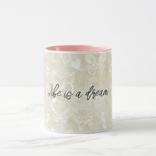 Caneca Corações Românticos Borboletas Creme (Centro)